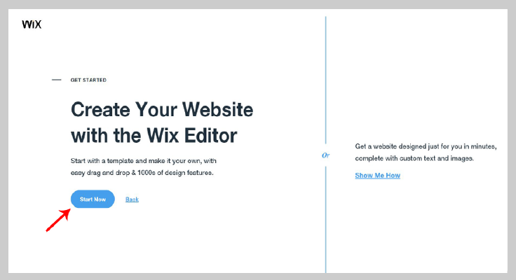 wix pagină de start